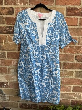 Lilly Pulitzer Blue White Printed Cotton Dress size 8